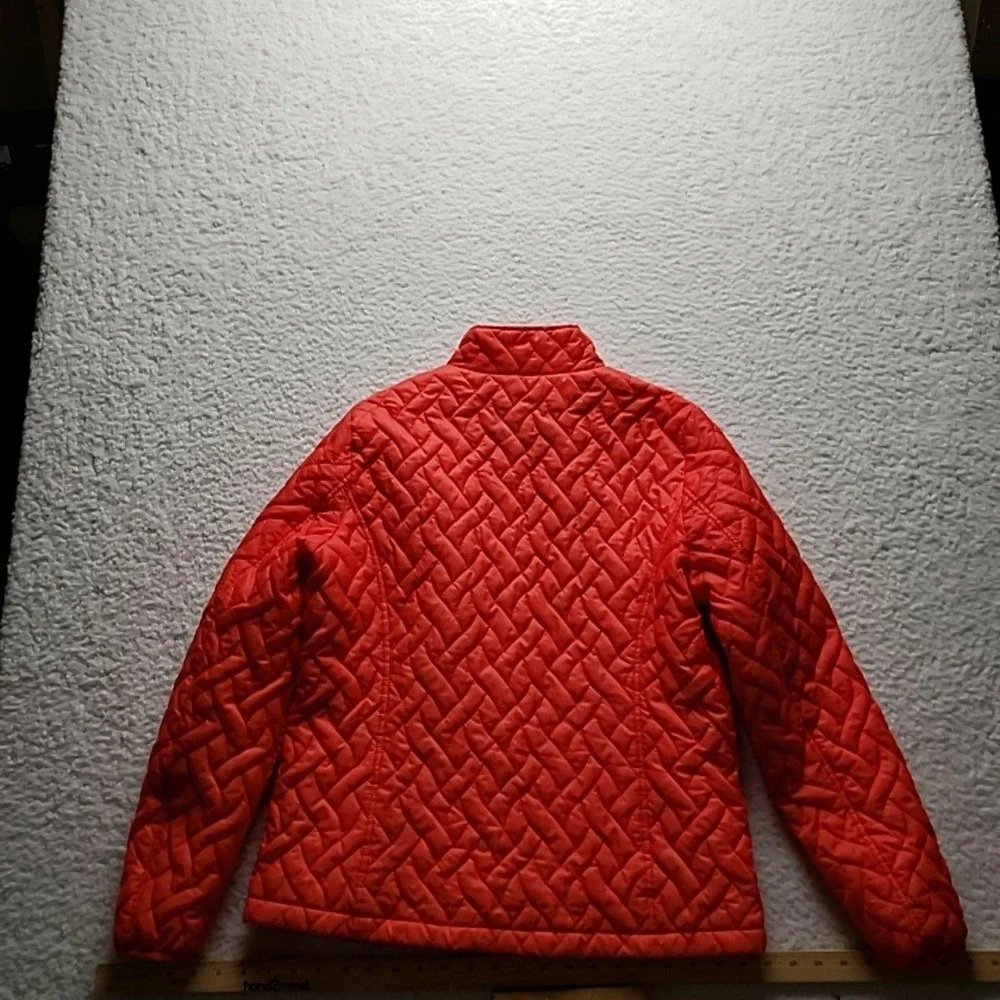 Lands' End Jacket Youth Medium 10-12 Orange Quilted Full Zip Pockets Insulated